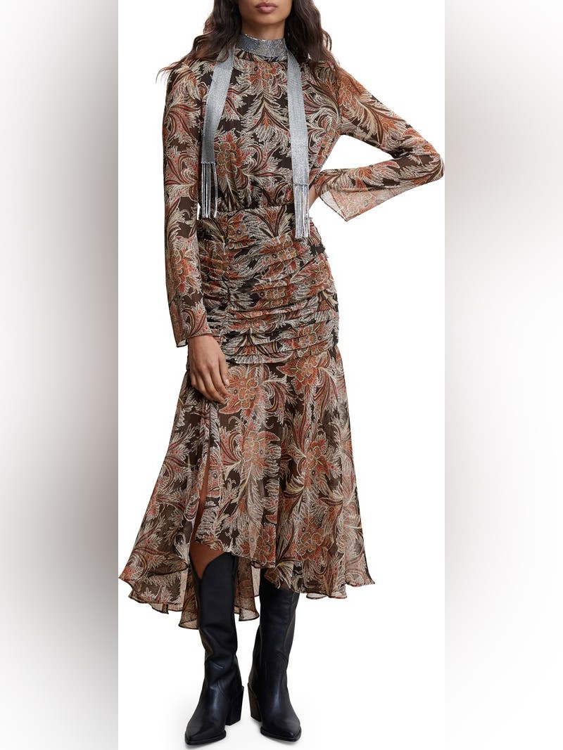 Mango Paisley Print Ruffle Dress